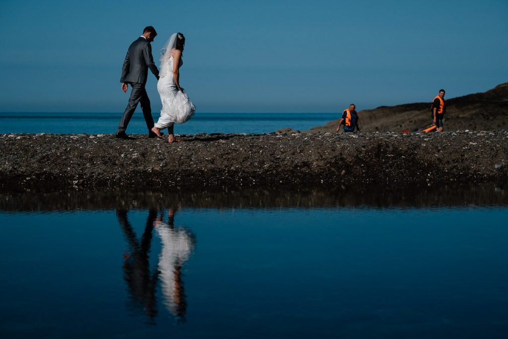 bride and groom reflection photo - sandy cove wedding photographer